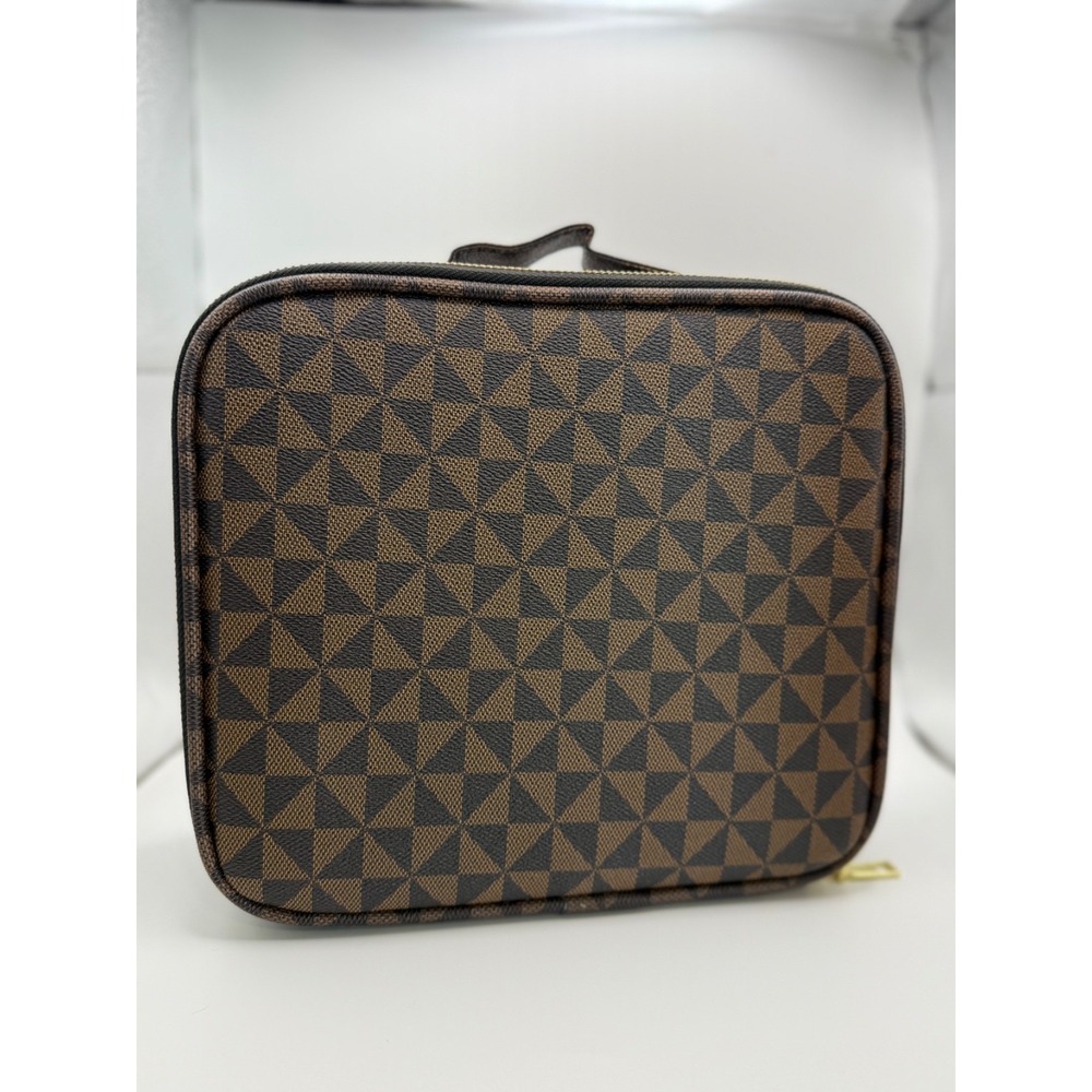 Travel Makeup Train Case Cosmetic Organizer Bag‎ with Dividers & Pockets – Brown